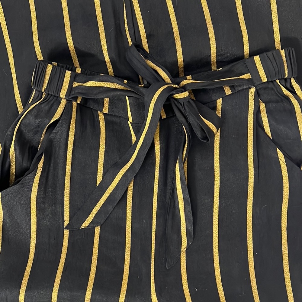 NWT $89 First Monday Black and Gold Metallic Linen & Cotton Pants
